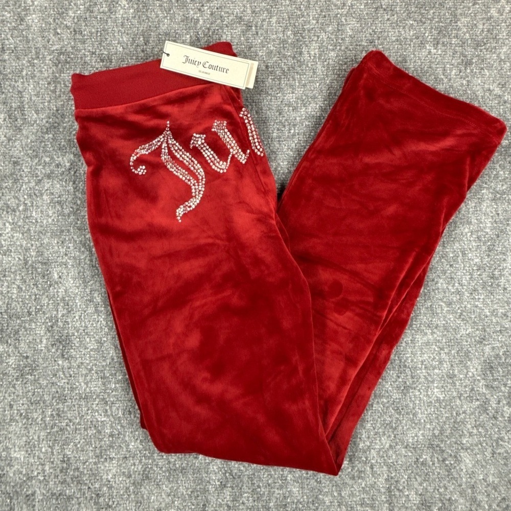 Juicy Couture Velour Pants Womens Small Red Dahlia Rhinestone Bling Y2K NWT